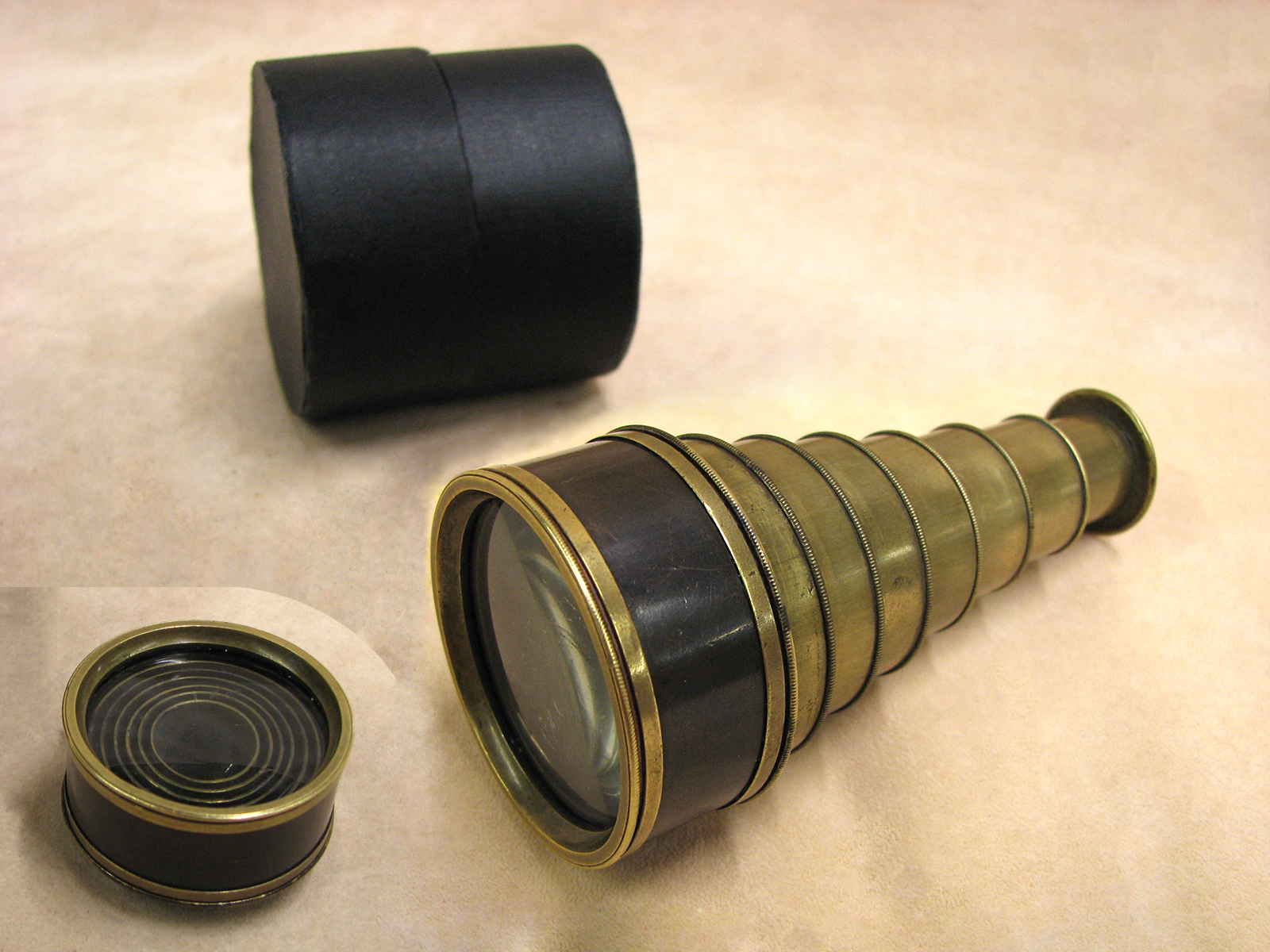 Early 19th century seven draw brass pocket monocular